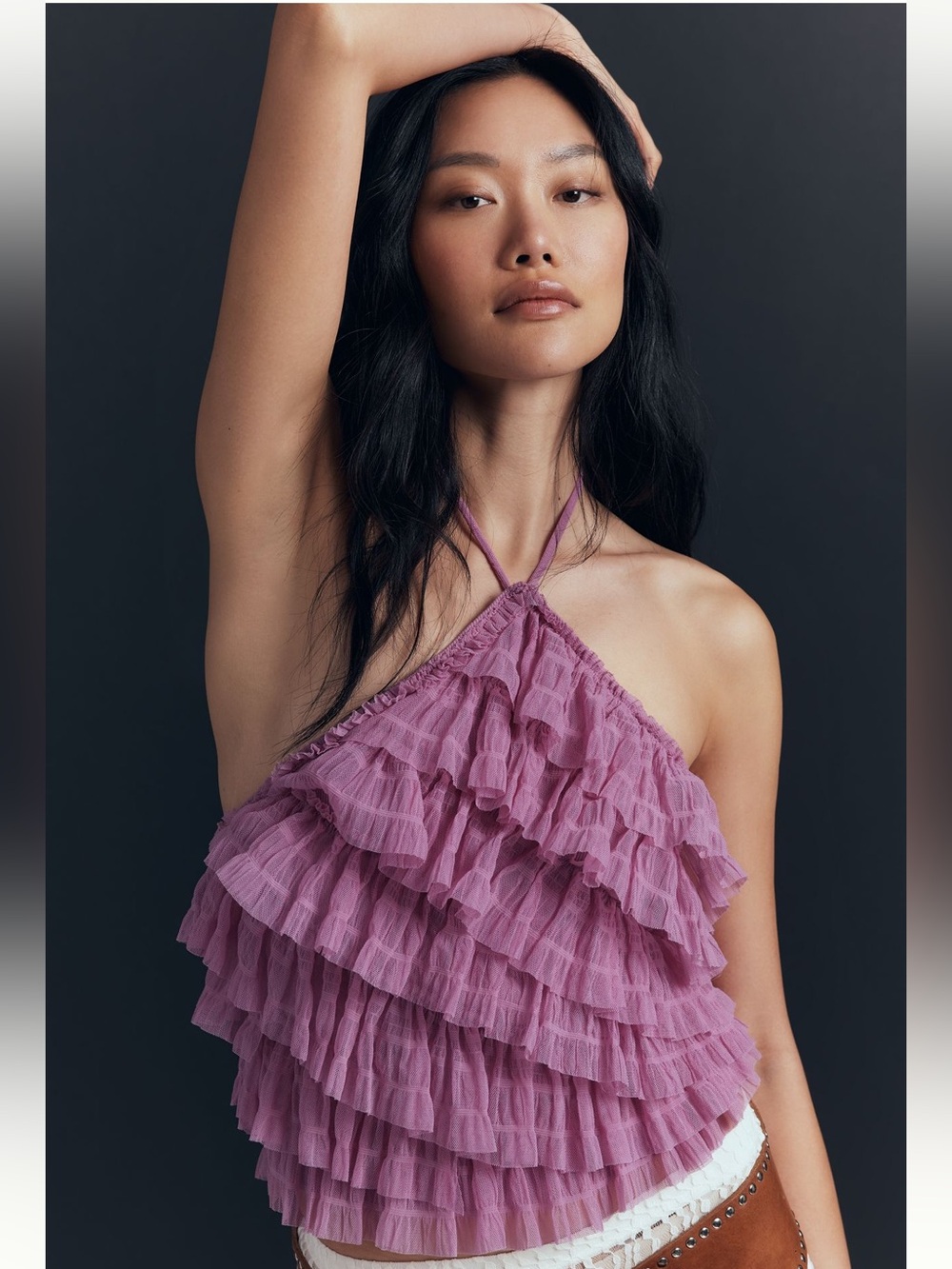 Anthropologie Lavender Tiered Ruffle Halter Top size Large